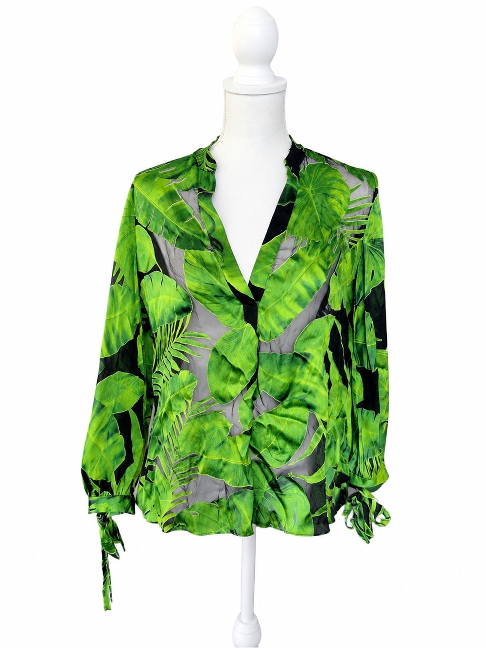 ALICE + OLIVIA Sheila Blouson Sleeve Henley Top Size Small - Picture 2 of 6